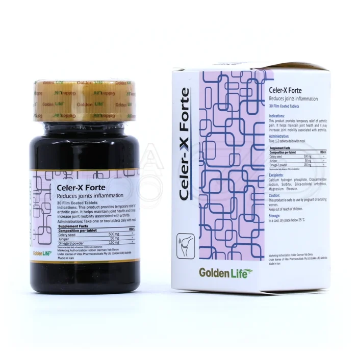 قرص سلرکس فورت گلدن لایف، بسته‌بندی مقاوم، مکمل گیاهی، کاهش درد آرتریت و تقویت مفاصل.