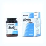 تصویر بسته‌بندی قرص بیوتین ۸۰۰ میکروگرم هلث اید تحت لیسانس انگلستان، مکمل تغذیه‌ای برای تقویت سلامت پوست، مو و ناخن