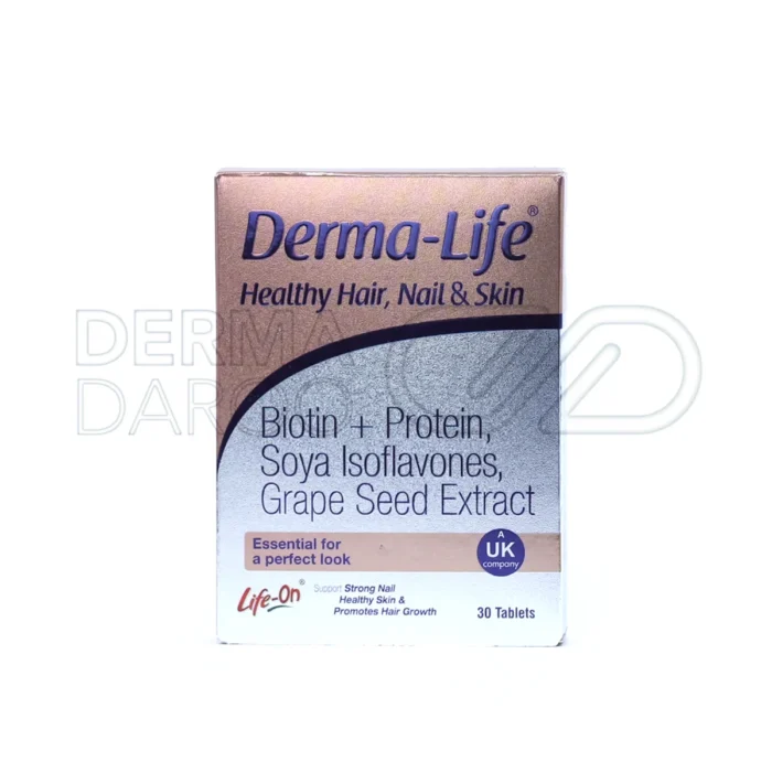 قرص تقویت‌کننده مو و ضد چروک پوست درمالایف، حاوی کلاژن، فولیک اسید و پلی‌فنول‌ها