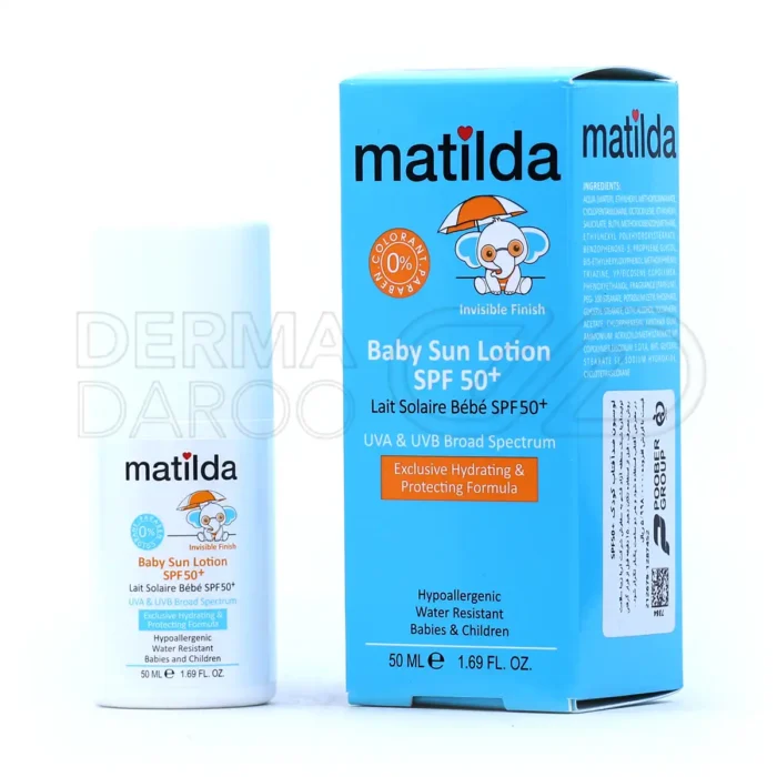 matilda-baby-sun-lotion-spf50-50-ml-00 لوسیون رولی ضد آفتاب کودک SPF50 ماتیلدا 50 میلی لیتر
