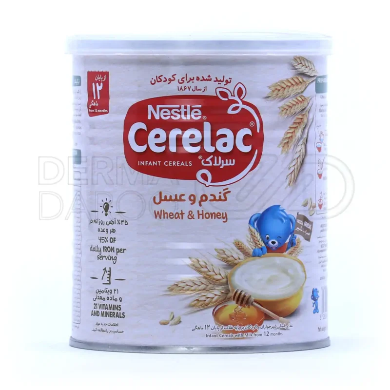 سرلاک گندم و عسل به همراه شیر نستله مناسب کودکان از پایان ۱۲ ماهگی ۴۰۰ گرم