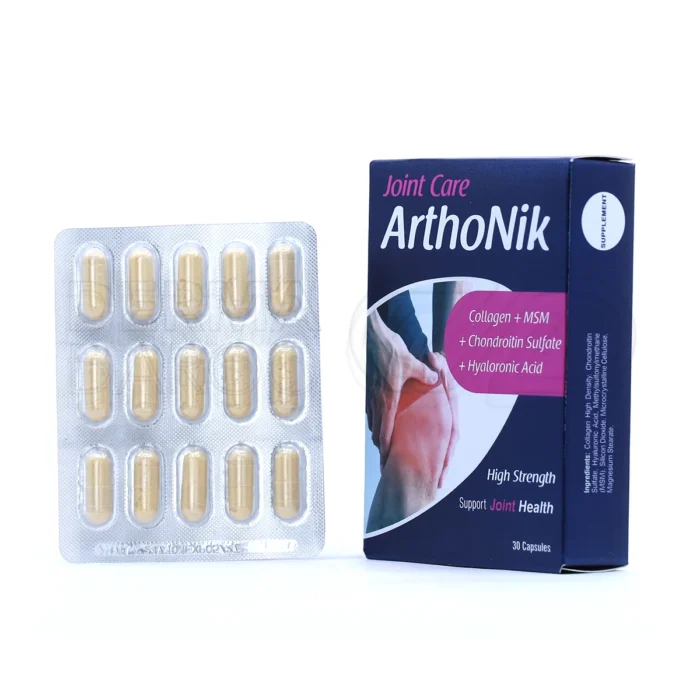 nikan-pharmed-arthonik-30-caps (1) کپسول آرتونیک، بستهبندی مقاوم، مکمل غضروفساز، تقویت مفاصل، کاهش درد آرتریت و التهاب.