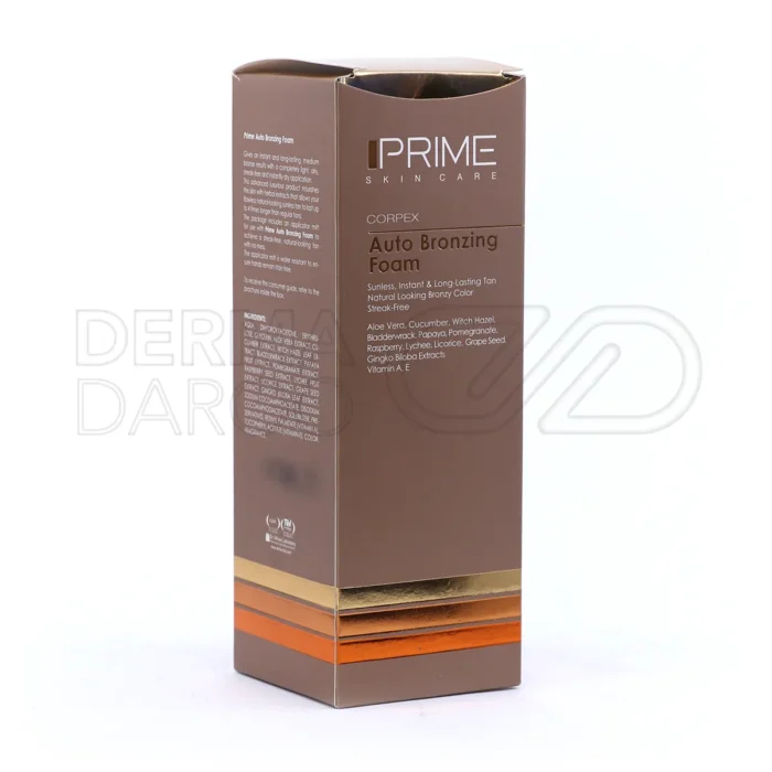 فوم برنزه کننده پرایم با دی هیدروکسی استون برای ایجاد رنگ برنزه طبیعی و ماندگار بدون نیاز به آفتاب