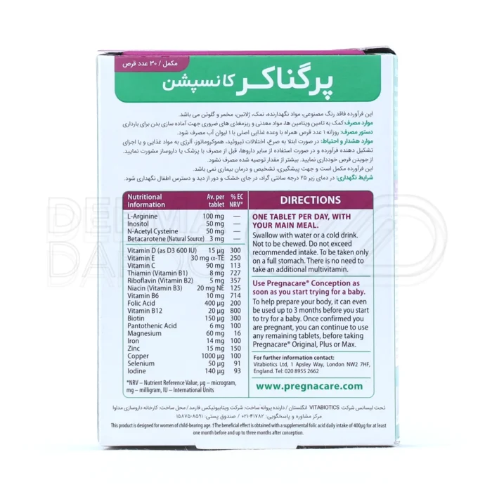 مکمل پیش از بارداری ویتابیوتیکس با ترکیباتی مانند فولیک اسید، زینک، آهن و ویتامین B۱۲