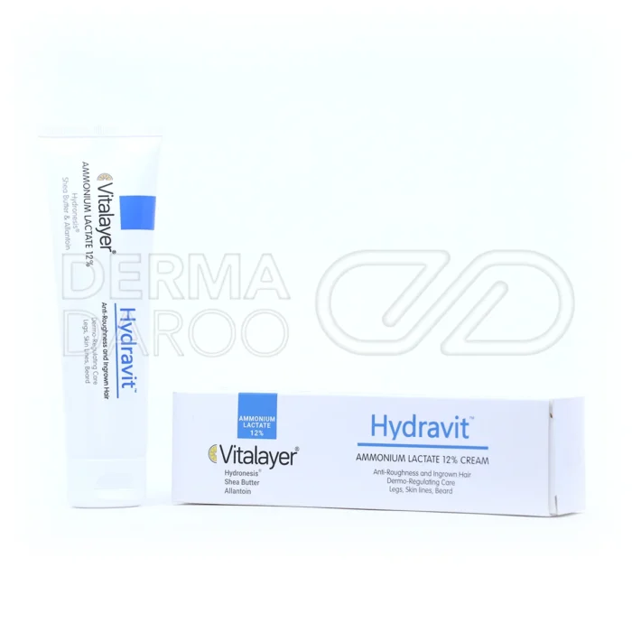 کرم آمونیوم لاکتات ۱۲٪ هیدراویت ویتالیر، با آلوئه‌ورا و شی‌باتر، در تیوپی، مرطوب‌کننده قوی، ضد اگزما و پوست مرغی.