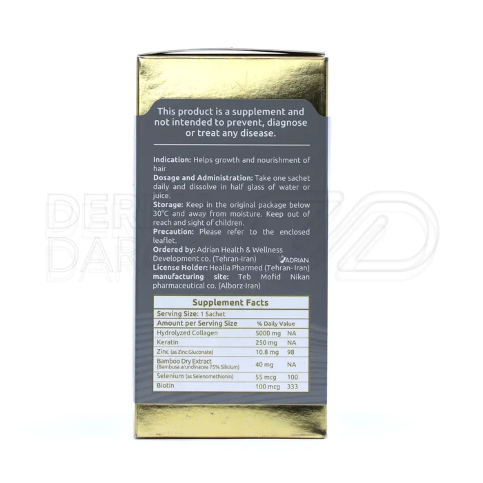 کلاژن گلد آدریان، با 5000 میلی‌گرم کلاژن، تقویت مو و جلوگیری از ریزش.