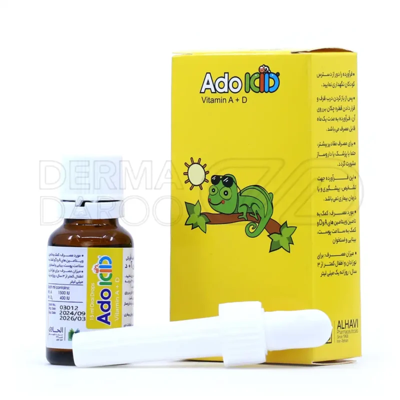 قطره آدوکید الحاوی ۱۵ میلی لیتر - جعبه بسته بندی و محفظه قطره