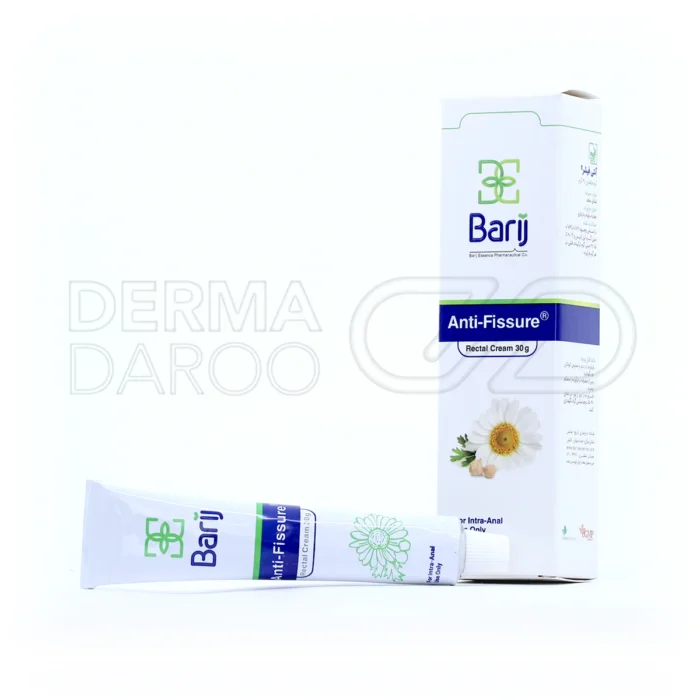 کرم آنتی فیشر باریج اسانس همراه با جعبه بسته‌بندی؛ درمان مؤثر شقاق مقعد با ترکیبات گیاهی شامل بابونه و دارمازو، ضد التهاب و ترمیم‌کننده زخم