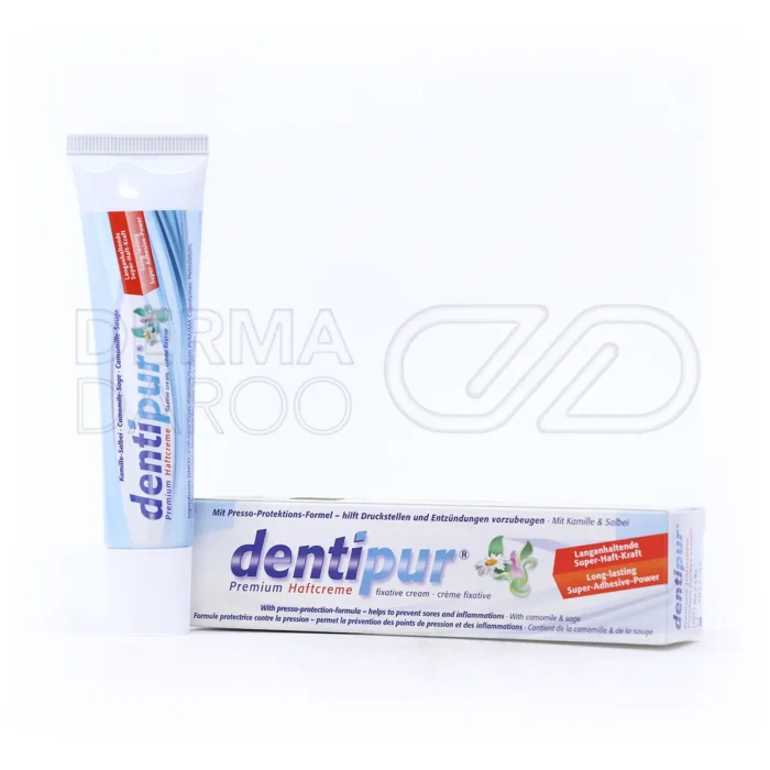 dentipur-premium-fixative-cream-40-g (1) چسب دندان مصنوعی دنتی پور Premium در تیوب پلاستیکی، قوی، ضد آب، نگهدارنده دندان و کاهش دهنده حساسیت لثه