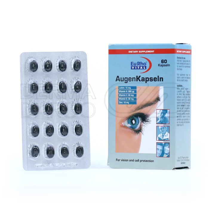 کپسول چشم اوژن یوروویتال همراه با بسته‌بندی؛ مکملی سرشار از لوتئین و ویتامین A برای تقویت بینایی و محافظت از سلامت چشم