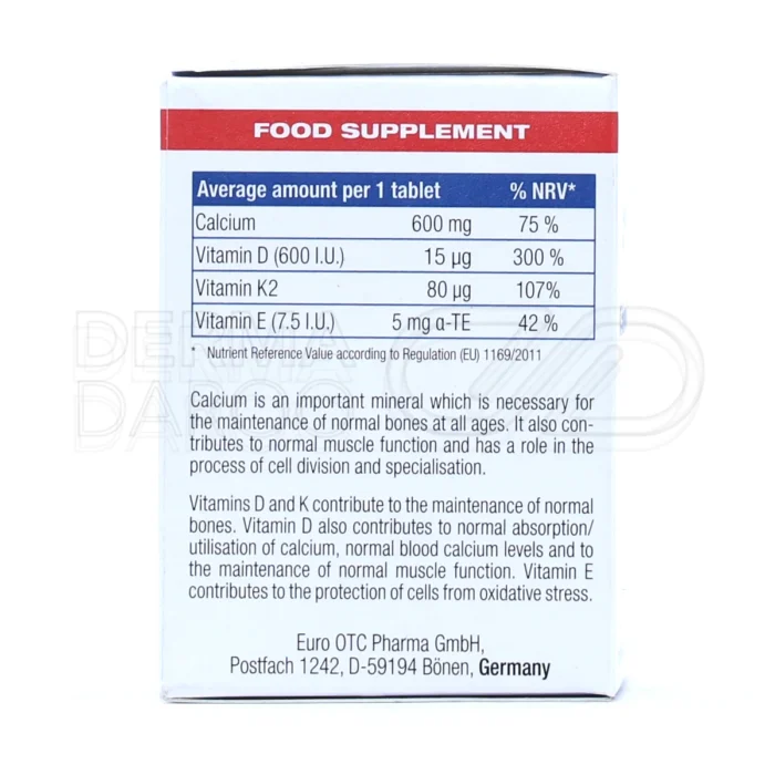 کلسیم و ویتامین D۳ یوروویتال، با ۶۰۰ میلی‌گرم کلسیم، تقویت استخوان و دندان.
