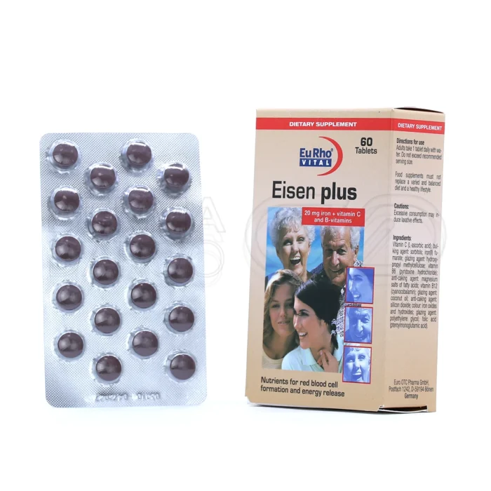 قرص آیزن پلاس یوروویتال با آهن و ویتامین B۱۲، پیشگیری از کم‌خونی همراه با بسته‌بندی ایمن و مناسب نگهداری