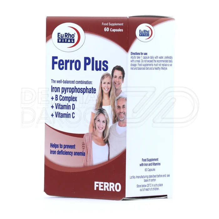 کپسول تقویت‌کننده انرژی و خونساز فرو پلاس یوروویتال حاوی آهن پیروفسفات