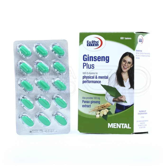 eurho-vital-ginseng-plus-60-tabs (1) قرص جینسینگ پلاس یوروویتال حاوی عصاره جینسینگ و ویتامینهای گروه B، تقویتکننده قوای جنسی و جسمی، بهبود عملکرد ذهنی و انرژیزا