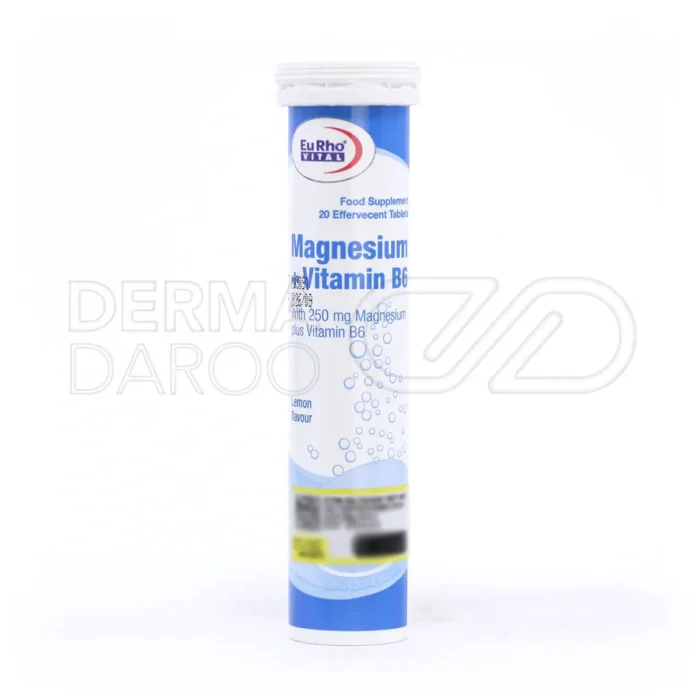 قرص جوشان منیزیم و ویتامین B6 یوروویتال در بسته‌بندی بهداشتی، با طعم لیمو، تقویت‌کننده عضلات و سلامت سیستم عصبی