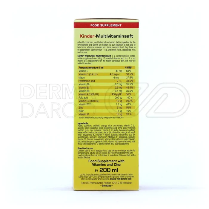 شربت کیندر مولتی ویتامین یوروویتال ۲۰۰ میلی لیتر