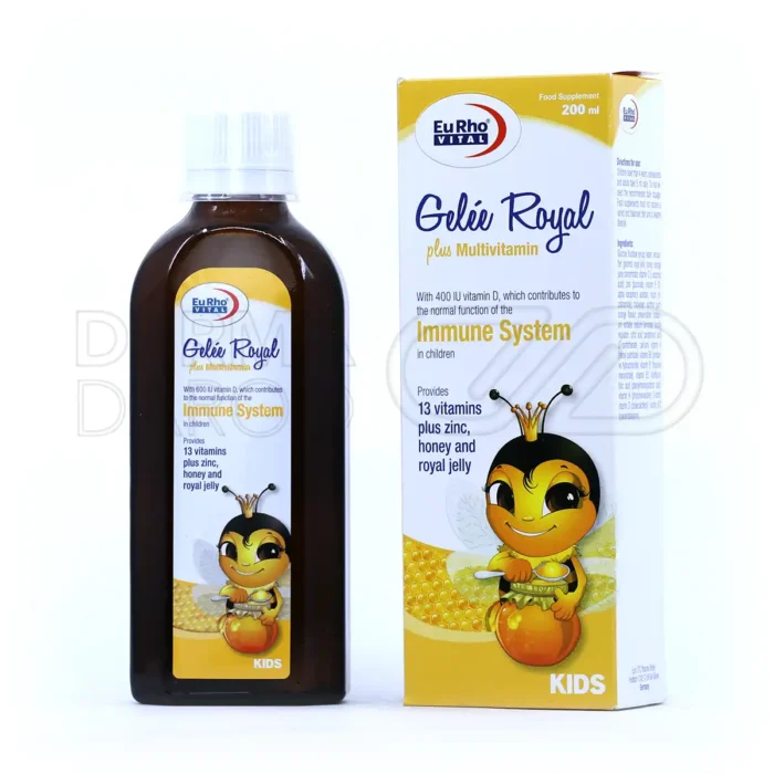 شربت ژل رویال پلاس مولتی ویتامین یوروویتال ۲۰۰ میلی لیتر - جعبه بسته بندی و محفظه شربت