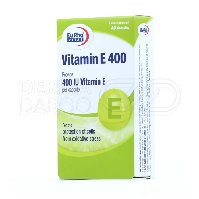 کپسول یوروویتال ویتامین E، با ۲۶۵ میلی‌گرم ویتامین E، تقویت سیستم ایمنی، محافظت از بدن، مناسب مصرف روزانه.