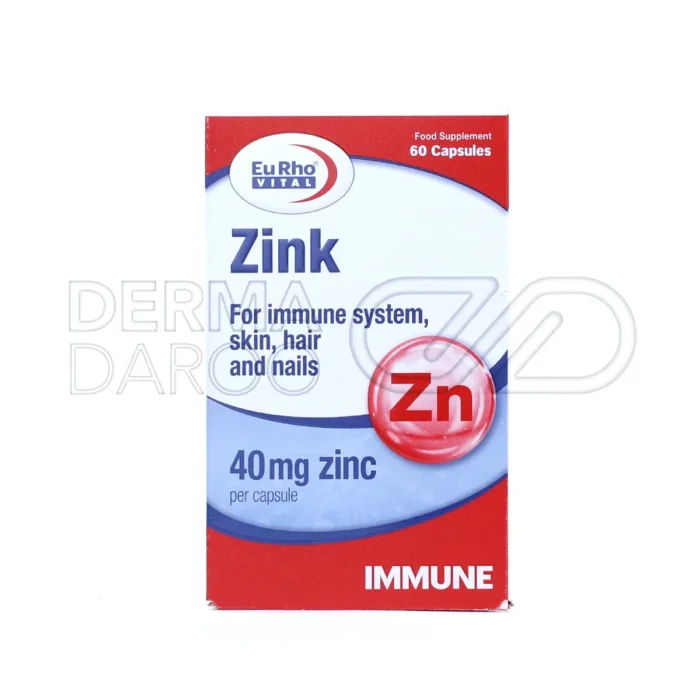 قرص زینک ۴۰ یوروویتال در بسته‌بندی اصلی؛ فاقد گلوتن و مناسب برای حفظ سلامت عمومی بدن