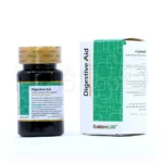 تصویر بسته‌بندی قرص دایجستیو اید گلدن لایف به همراه بلیستر محصول؛ مکمل گیاهی برای کاهش نفخ، بهبود هضم غذا و تسکین سوزش معده