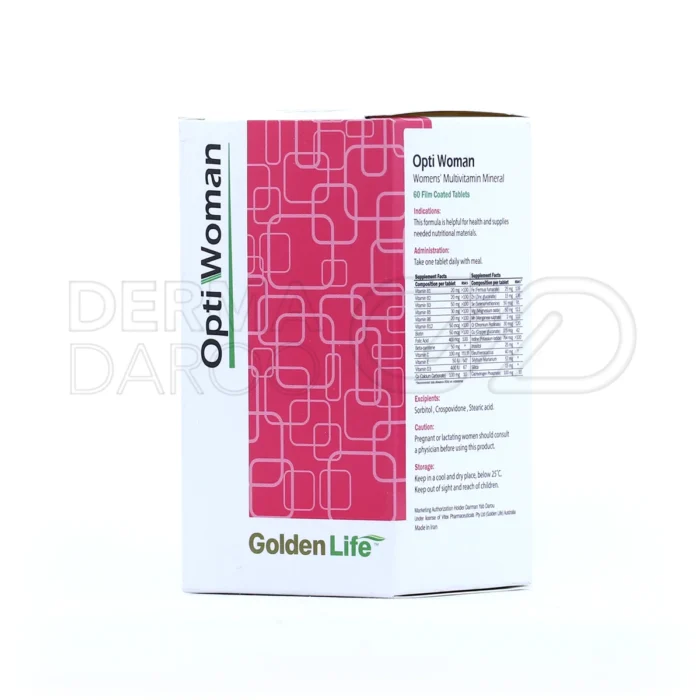 مولتی ویتامین زنانه اپتی وومن حاوی جینسینگ، ویتامین‌های گروه B و زینک برای افزایش تمرکز، آرامش و کاهش علائم قبل از قاعدگی