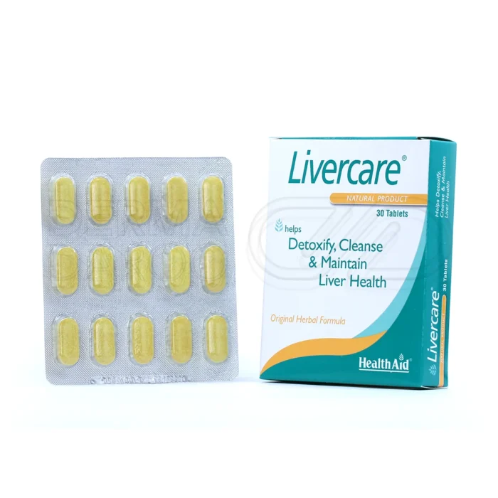 health-aid-livercare-30-tablets (1) قرص لیورکر هلث اید، بستهبندی مقاوم، مکمل گیاهی، سمزدایی کبد و درمان کبد چرب.