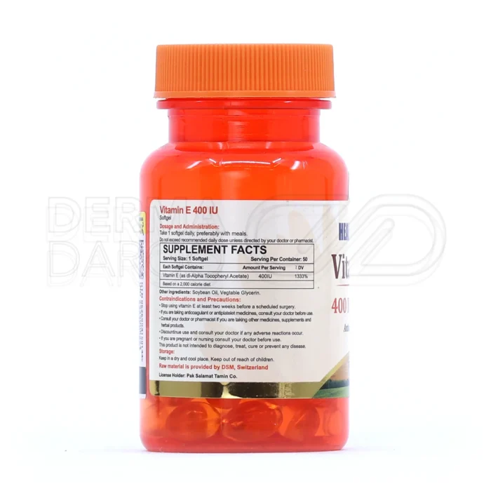 سافت ژل هلث اند مور، با ۴۰۰ واحد ویتامین E، آنتی‌اکسیدان، کاهش چین و چروک، حفظ سلامت قلب و عروق.