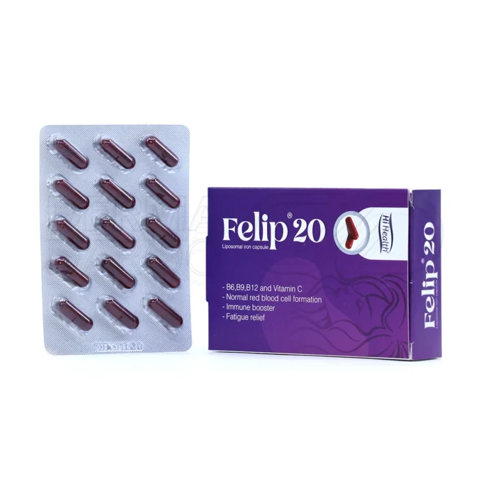 کپسول فلیپ ۲۰ های هلث، بسته‌بندی مقاوم، مکمل آهن و ویتامین C، رفع کم‌خونی.