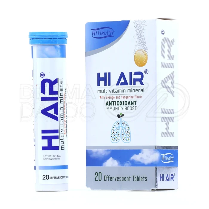 قرص جوشان های ایر هلث، با طعم پرتقال و نارنگی، حاوی ویتامین C و زینک، در بسته‌بندی، تقویت سیستم تنفسی و ایمنی، آنتی‌اکسیدان.