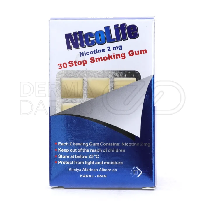 آدامس نیکلایف با ۲ میلی گرم نیکوتین، سه طعم دلپذیر، کاهش میل شدید به قلیان و سیگار، حاوی ویتامین D3 برای جذب کلسیم