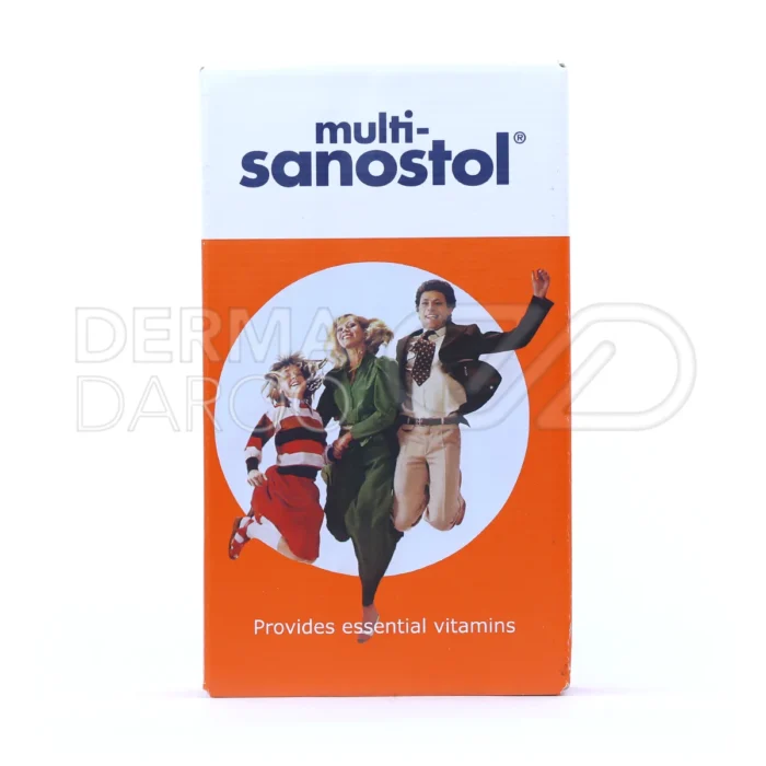 شربت مولتی سانستول، حاوی ویتامین‌های A، C، D، E و کلسیم، در بطری، تقویت رشد و استخوان کودکان و بزرگسالان.