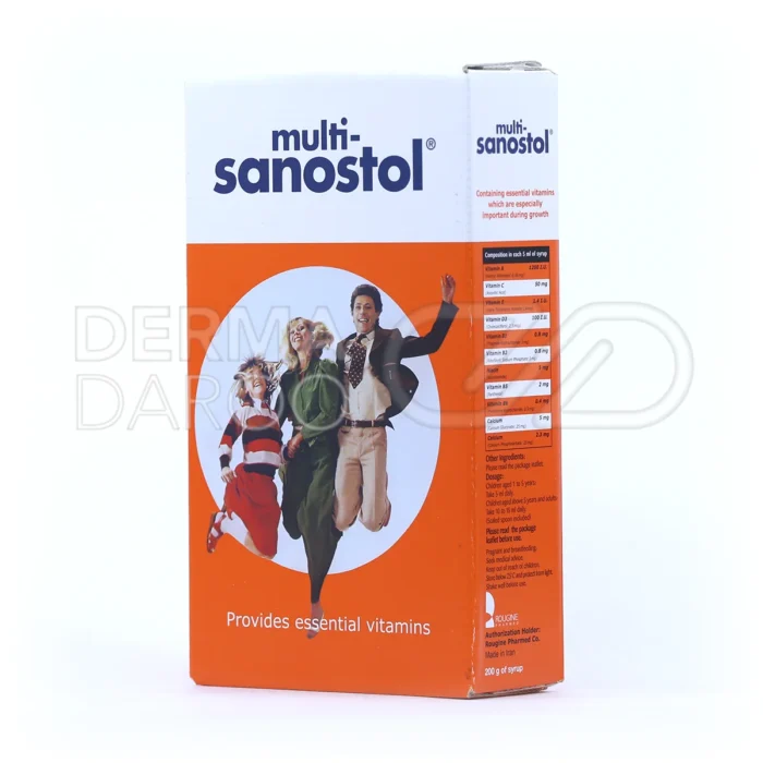 شربت مولتی ویتامین سانستول، با ویتامین D3 و کلسیم، تقویت استخوان و دندان، کاهش خستگی، مناسب انواع سنین.