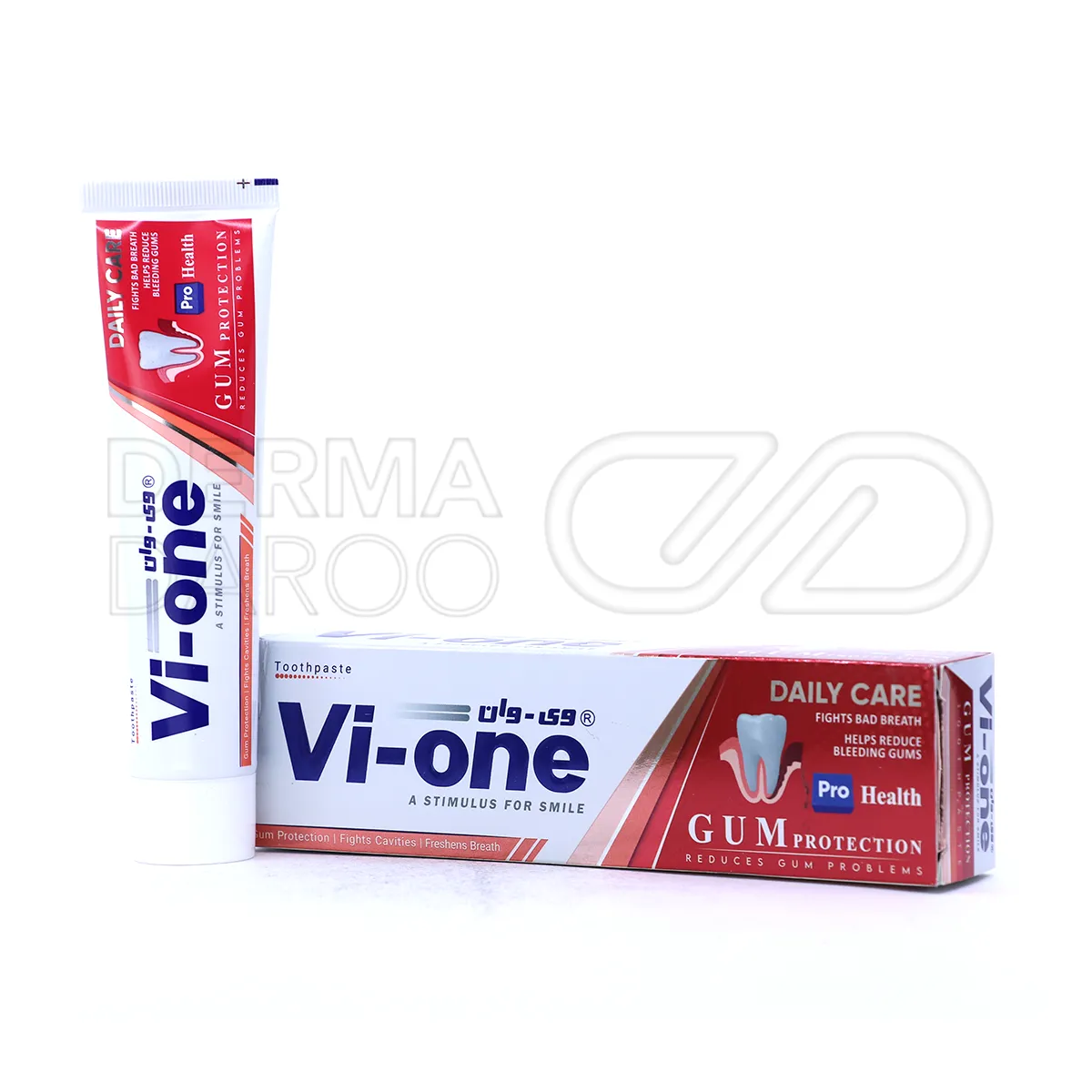 بسته بندی خمیر دندان وی وان Daily Care در تیوب آبی و سفید با طراحی مدرن، مناسب سفید کردن دندان و محافظت از لثه