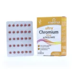 قرص اولترا کروم ۲۰۰ میکروگرم ویتابیوتیکس، در بسته‌بندی، بهبود متابولیسم، حفظ گلوکز خون، فاقد گلوتن، مناسب گیاهخواران.