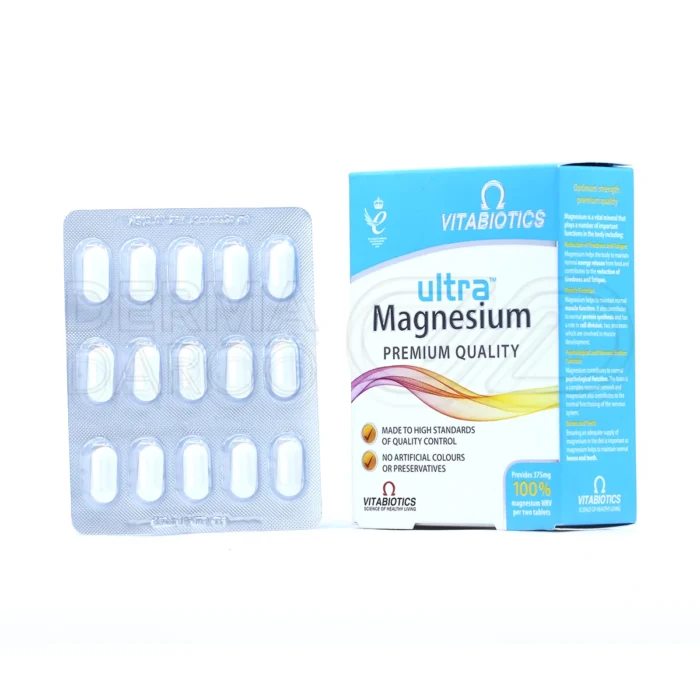 vitabiotics-ultra-magnesium-60-tabs (1) قرص اولترا منیزیم ویتابیوتیکس با ۳۷۵ میلیگرم منیزیم؛ مکملی مؤثر برای بهبود عملکرد عضلات، مغز و کاهش علائم میگرن و فشار خون