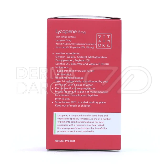 لیکوپن ۱۵ میلی‌گرم ویتامور، آنتی‌اکسیدان قوی، تقویت قلب و عروق.