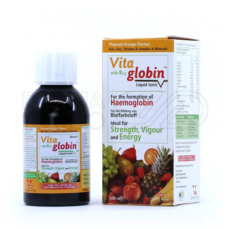 شربت ویتاگلوبین ویتان ۲۰۰ میلی لیتر - جعبه بسته بندی و بطری شربت
