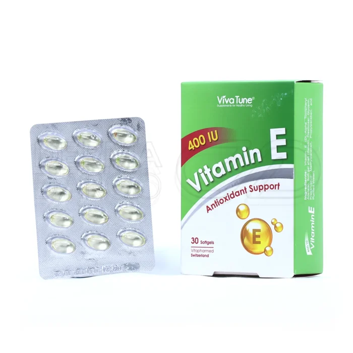 کپسول ویتامین E ویواتیون ۴۰۰ واحد به همراه بسته‌بندی؛ آنتی‌اکسیدان قوی برای محافظت از بدن در برابر رادیکال‌های آزاد و تقویت سیستم ایمنی