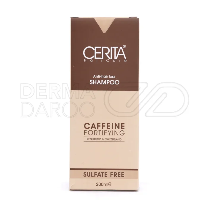 شامپو کافئین سریتا، با عصاره بابونه و نعناع فلفلی، محرک رشد مو، ضد ریزش، بدون سولفات، مناسب پوست سر حساس.