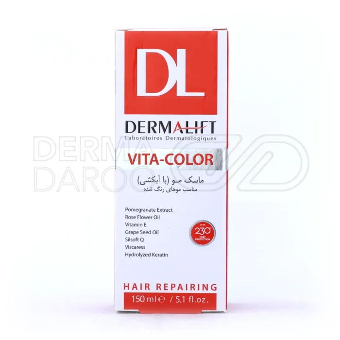 ماسک موهای رنگ شده درمالیفت، با عصاره نسترن وحشی، محافظ مو در برابر حرارت و تقویت کننده