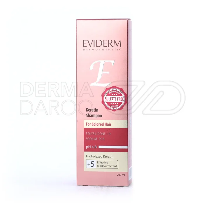 شامپو کراتینه اویدرم، با سدیم پی سی ای و پلی سیلیکون 19، تقویت کننده و آبرسان موهای رنگ شده