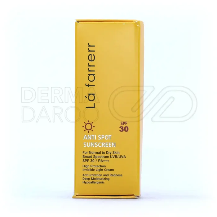 la-farrerr-anti-spot-and-sunscreen-cream-for-normal-to-dry-skin-spf30-40-ml (1) کرم ضد آفتاب SPF30 پوست خشک و معمولی لافارر ضدلک و بدون رنگ 40 میلی لیتر