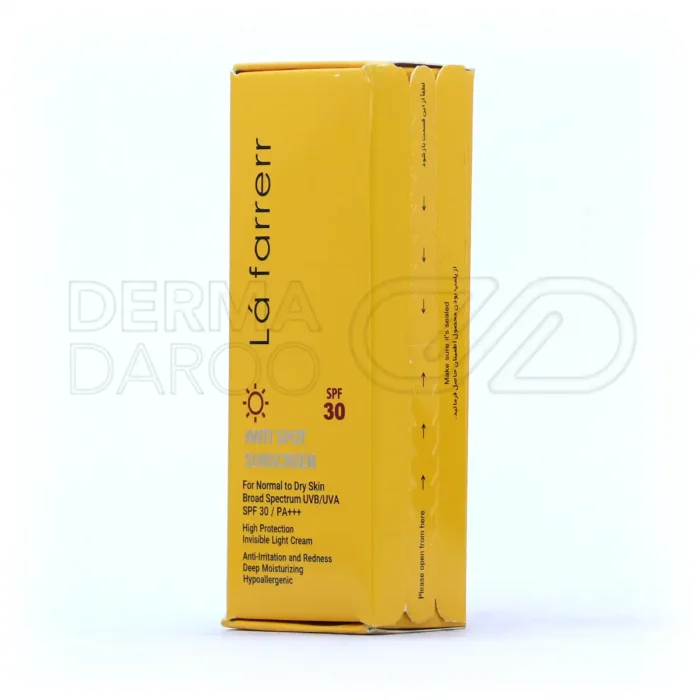 کرم ضد آفتاب SPF30 پوست خشک و معمولی لافارر ضدلک و بدون رنگ 40 میلی لیتر