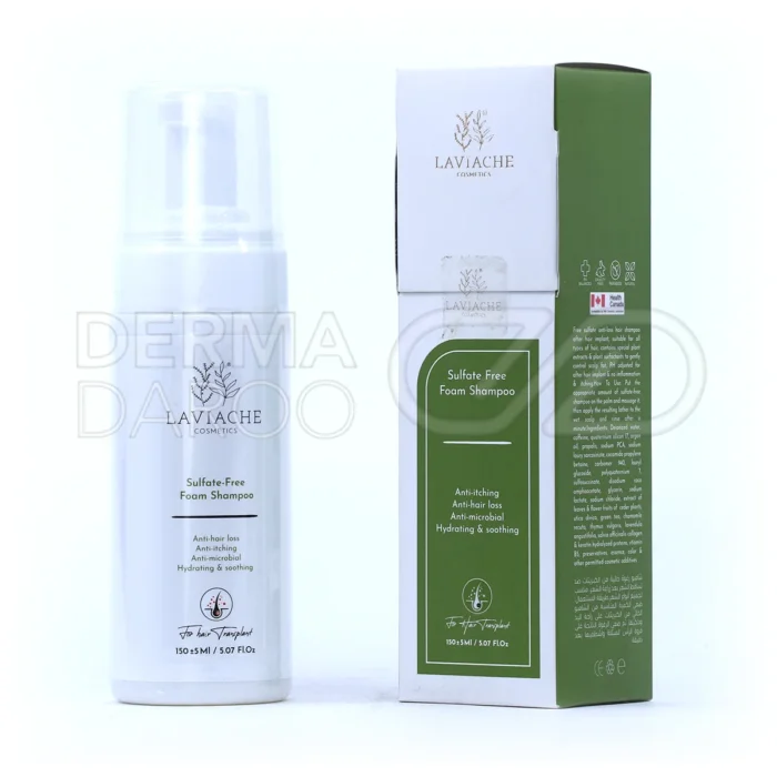 شامپو فوم لاویاچه بعد از کاشت مو، بسته‌بندی مقاوم، بدون سولفات، تقویت فولیکول مو و کنترل چربی پوست سر.