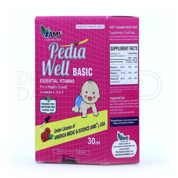 قطره خوراکی پدیاول با طعم تمشک فاقد پارابن و الکل، تامین کننده ویتامین های ضروری رشد کودک