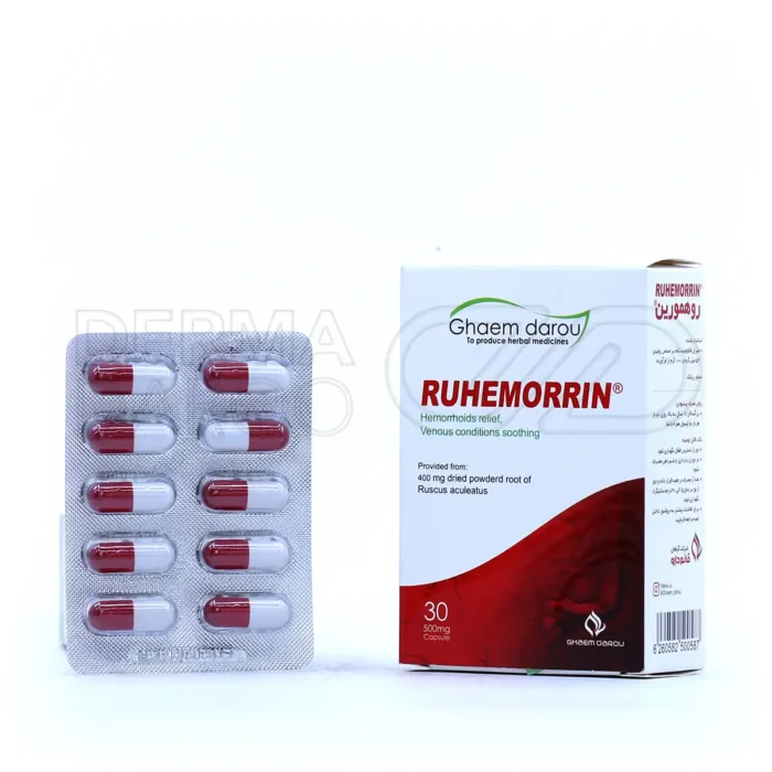 کپسول روهمورین قائم دارو 30 عددی، 500 میلی‌گرمی، با عصاره گیاهی ریوم پالماتوم، درمان‌کننده بواسیر و شقاق مقعد