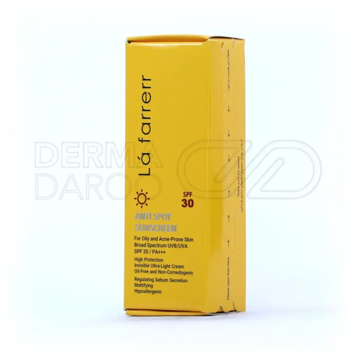 کرم ضد آفتاب لافارر با عصاره شیرین بیان، لک‌های پوستی را رفع کرده و پوست چرب را مات و محافظت می‌کند