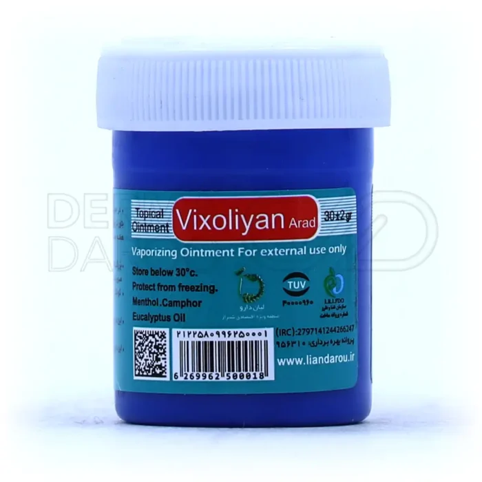 پماد موضعی ویکسولیان با روغن اکالیپتوس، احتقان بینی و سرفه را کاهش داده و تنفس را آسان می‌کند