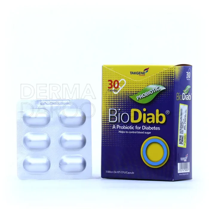 کپسول بایو دایاب تکژن فارما در بسته‌بندی بهداشتی، حاوی پروبیوتیک برای کنترل قند خون و بهبود متابولیسم دیابتی‌ها