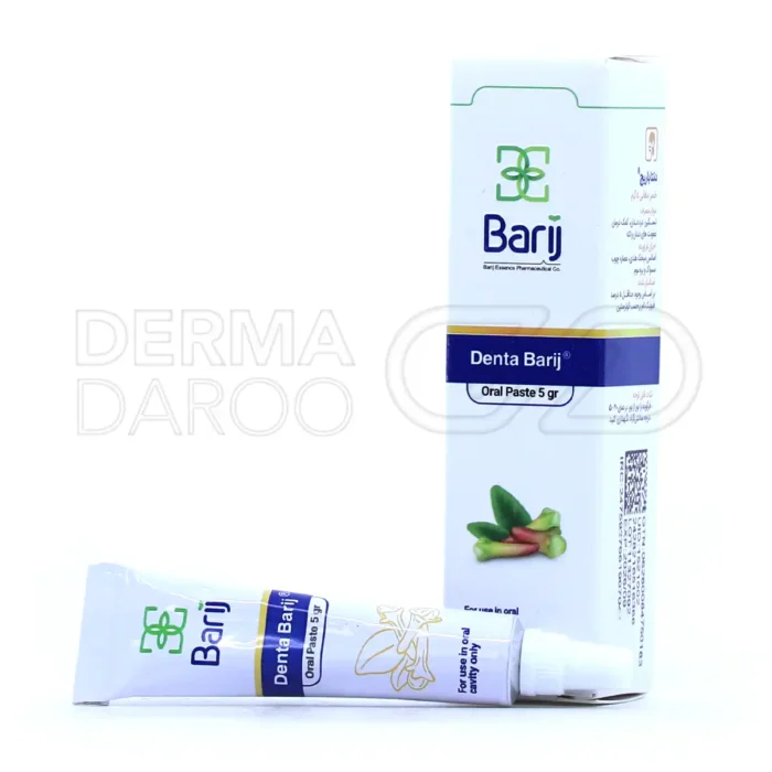 ژل دهانی دنتا باریج در تیوپ، حاوی اسانس میخک هندی و عصاره چوب مسواک، ضد درد و عفونت دندان